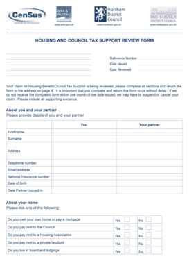 Housing and Council Tax Support Review Form