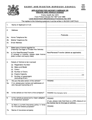 Vehicle Licence Application Form