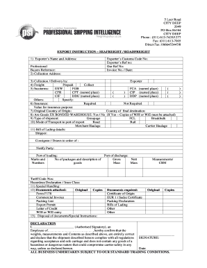 Export Instruction Form