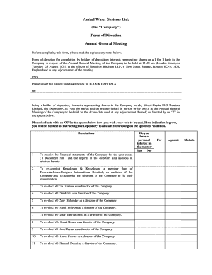 Form of Direction for Annual General Meeting