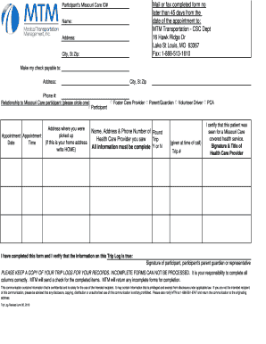 Missouri Care Trip Log Form