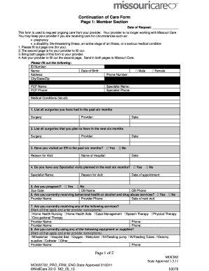 Continuation of Care Form