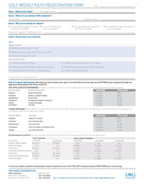 Golf Weekly Youth Registration Form