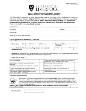 University of Liverpool Equal Opportunities Monitoring Form