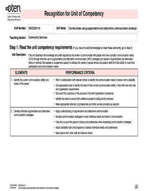 Unit of Competency Recognition Form