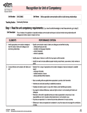 Recognition for Unit of Competency