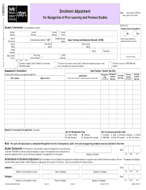Enrolment Adjustment Note for Recognition of Prior Learning
