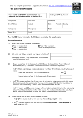 HSC Questionnaire 2013