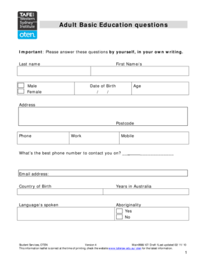 Adult Basic Education Application Form