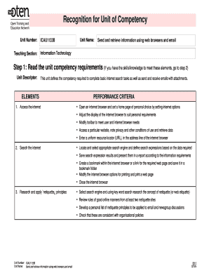 Recognition for Unit of Competency
