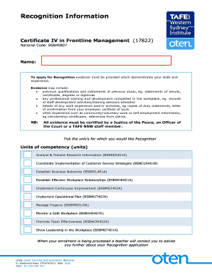 Certificate IV in Frontline Management Recognition Application