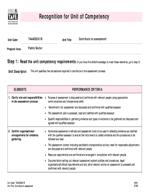Recognition for Unit of Competency Form