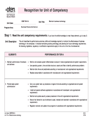 Unit Competency Recognition Form