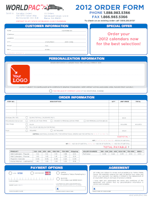 2012 Calendar Order Form