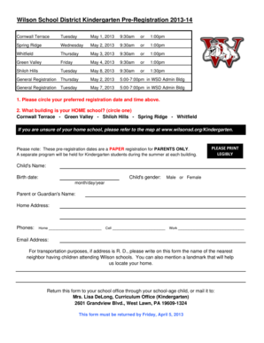 Wilson School District Kindergarten Pre-Registration