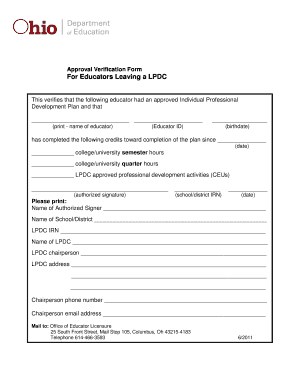 Approval Verification Form for Educators
