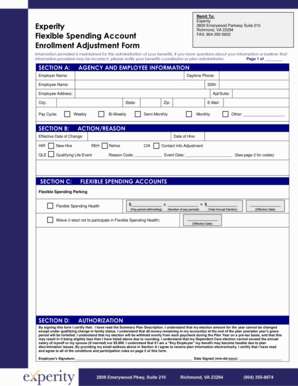 Flexible Spending Account Enrollment Adjustment Form