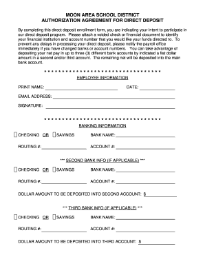 Moon Area School District Direct Deposit Authorization