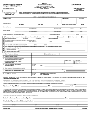 National Union Fire Insurance Claim Form