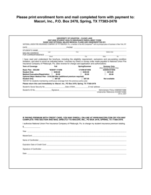 University of Houston Student Health Insurance Enrollment Form