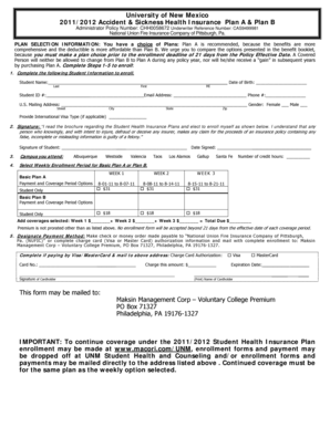 University of New Mexico Health Insurance Enrollment Form