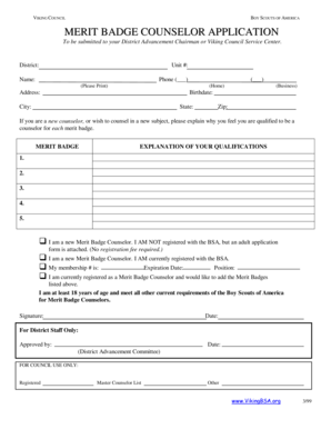 Boy Scouts Merit Badge Counselor Application
