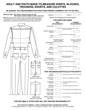 Boy Scouts of America Made-to-Measure Uniform Order Form