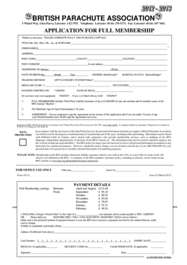 British Parachute Association Full Membership Application