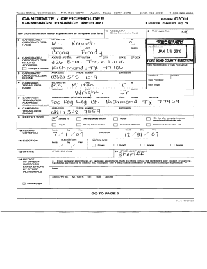 Texas Campaign Finance Report Form C/OH