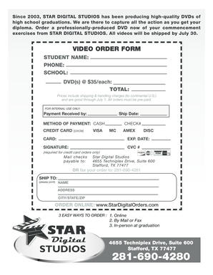 High School Graduation Video Order Form