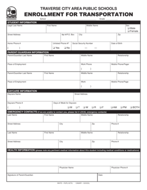 Traverse City School Enrollment Form