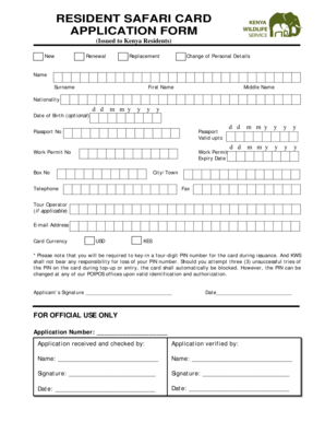 Resident Safari Card Application Form