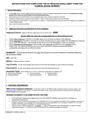 NY Medicaid Enrollment Form for Clinical Social Workers