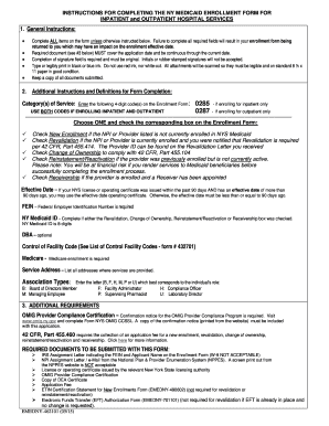 NY Medicaid Enrollment Form for Inpatient and Outpatient Hospital Services