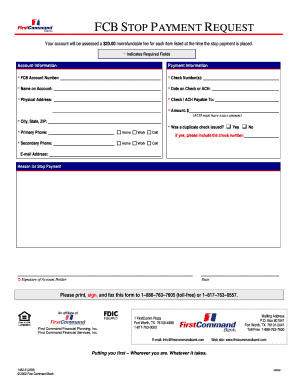 Request letter sample - FCB STOP PAYMENT REQUEST - First Command Bank