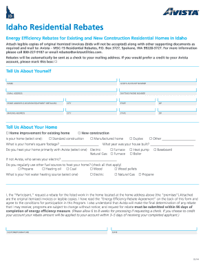 Idaho Residential Energy Efficiency Rebates Form