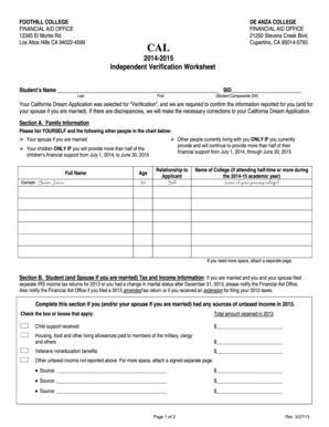 Independent Verification Worksheet