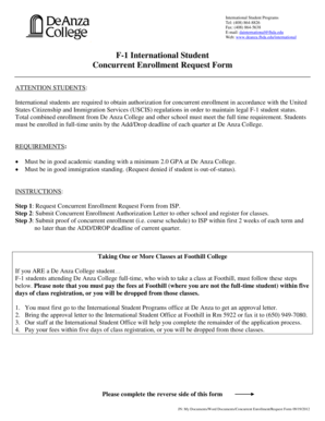 F-1 International Student Concurrent Enrollment Request Form