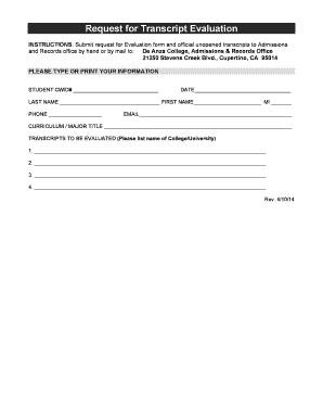 Request for Transcript Evaluation