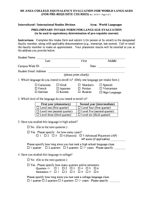 De Anza College Language Prerequisite Clearance Form