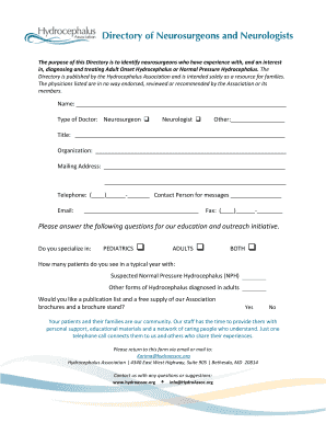 Hydrocephalus Association Neurosurgeon Directory Form