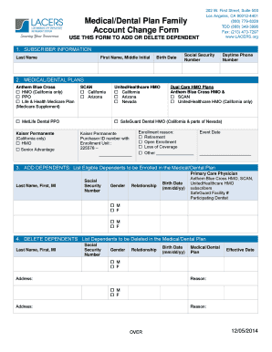 LACERS Medical/Dental Plan Account Change Form