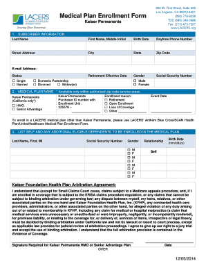 Kaiser Permanente Medical Plan Enrollment Form