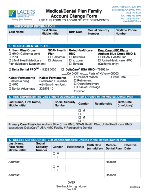 LACERS Medical/Dental Plan Family Account Change Form