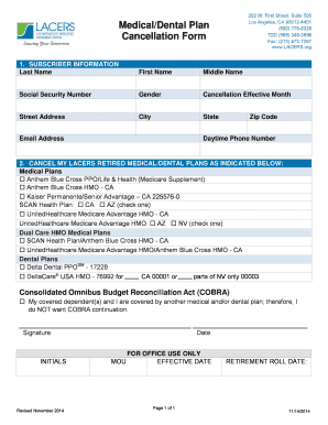 LACERS Retired Medical/Dental Plan Cancellation Form