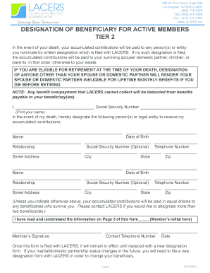 LACERS Beneficiary Designation Form