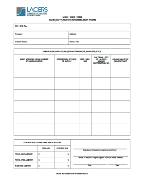 Subcontractor Information Form
