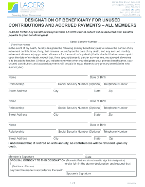 Designation of Beneficiary for Unused Contributions and Accrued Payments