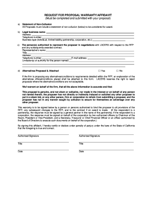 Request for Proposal Warranty/Affidavit