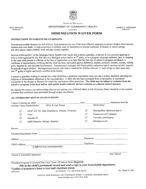 Michigan Immunization Waiver Form